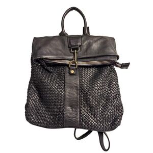Black Woven Leather Backpack with Top Handle - Unbranded